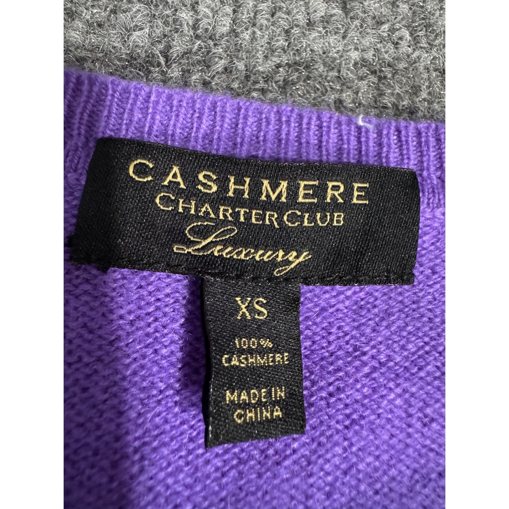Charter Club Luxury 100% Cashmere Purple V-Neck Sweater Womens XS WPL8046 - Picture 4 of 9